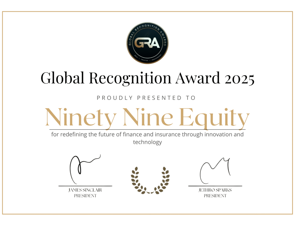 Global Recognition Award 2025 Ninety Nine Equity Award Winning Ninety Nine Equity Certificate